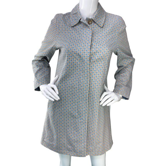 Boden Womens Size 10 Overcoat Mid Length Rain Jacket Coated Cotton Circles - Picture 9 of 16